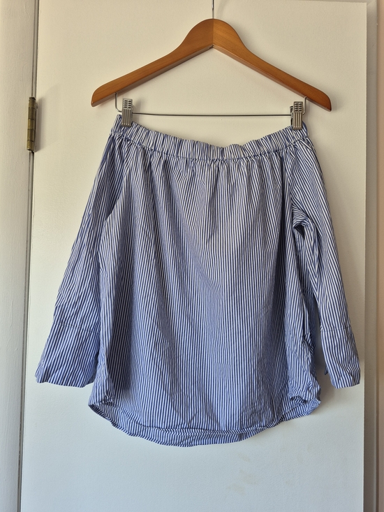 Zara Tops - Zara Blue and White Striped Off-Shoulder Top